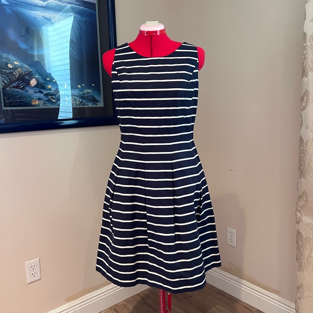 Tommy Hilfiger Navy and White Striped Fit & Flare Midi Dress